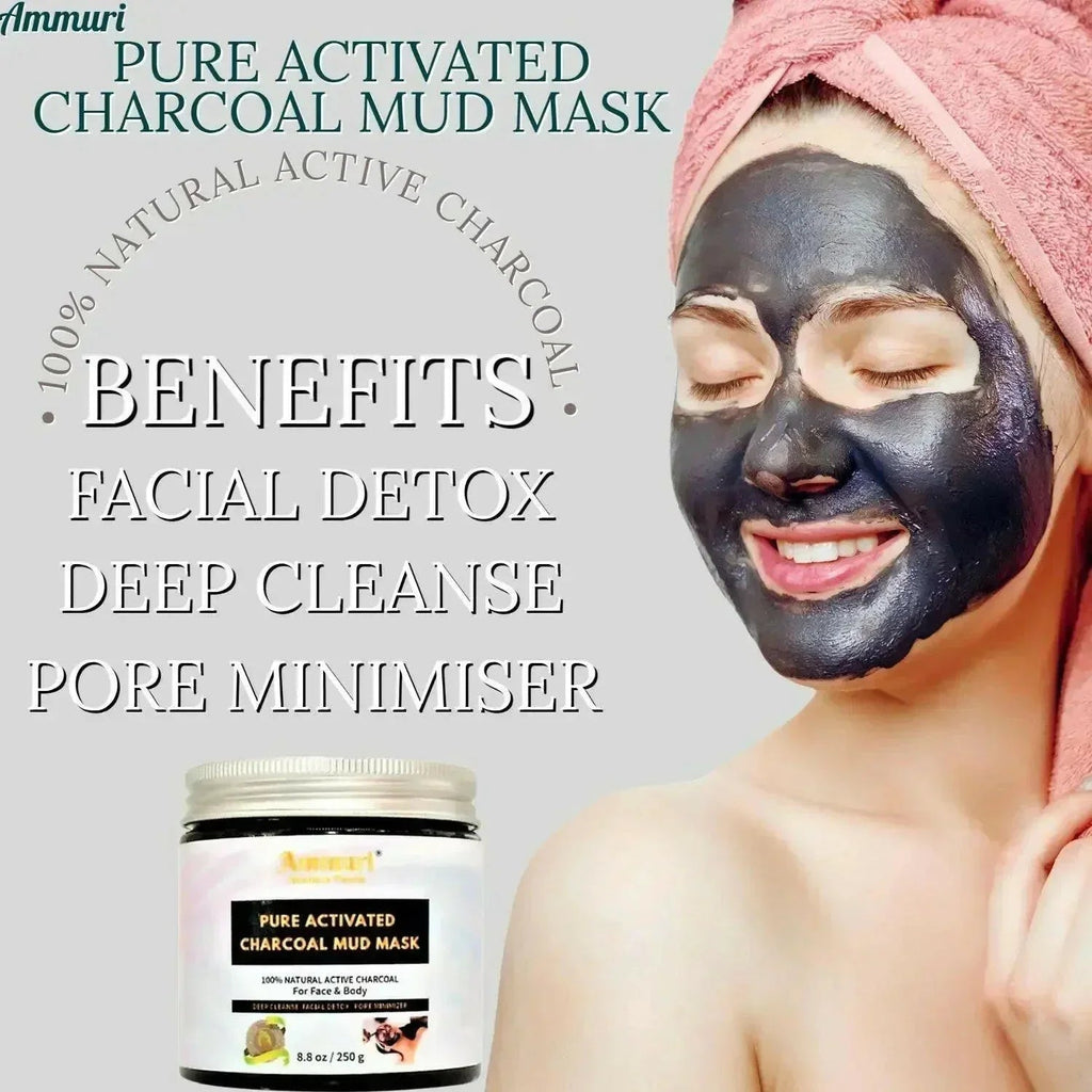 Mascarilla de barro con carbón activado puro Ammuri para rostro y cuerpo